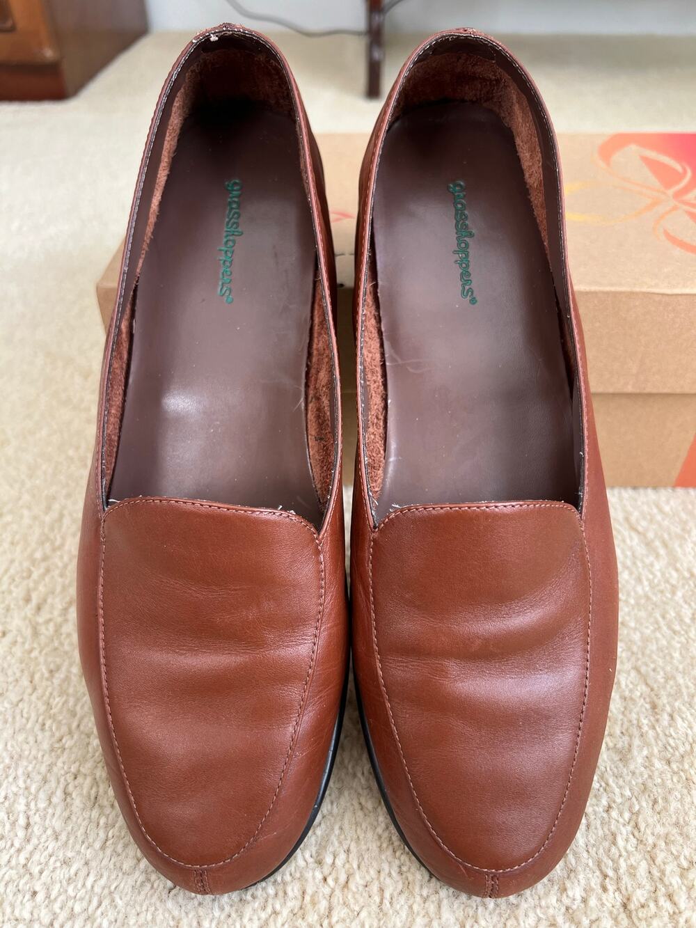 Grasshoppers Ashland Cognac Brown Leather Comfort Slip On Loafers Shoes Size 9 M